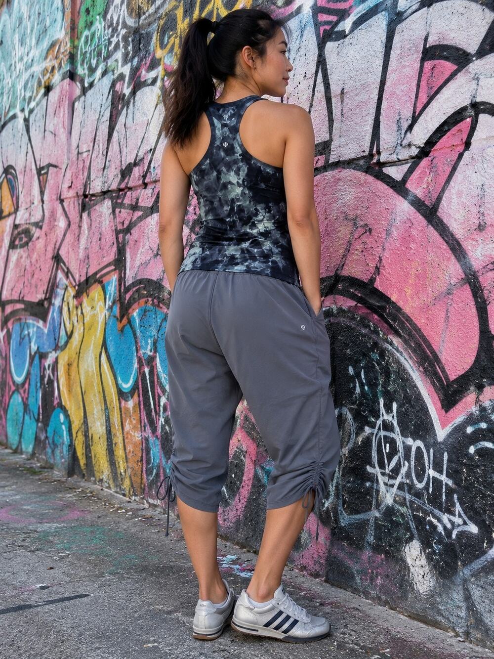 Lululemon Size 8 Gray Black Tie Dye Racerback Athletic Yoga Tank Top Workout